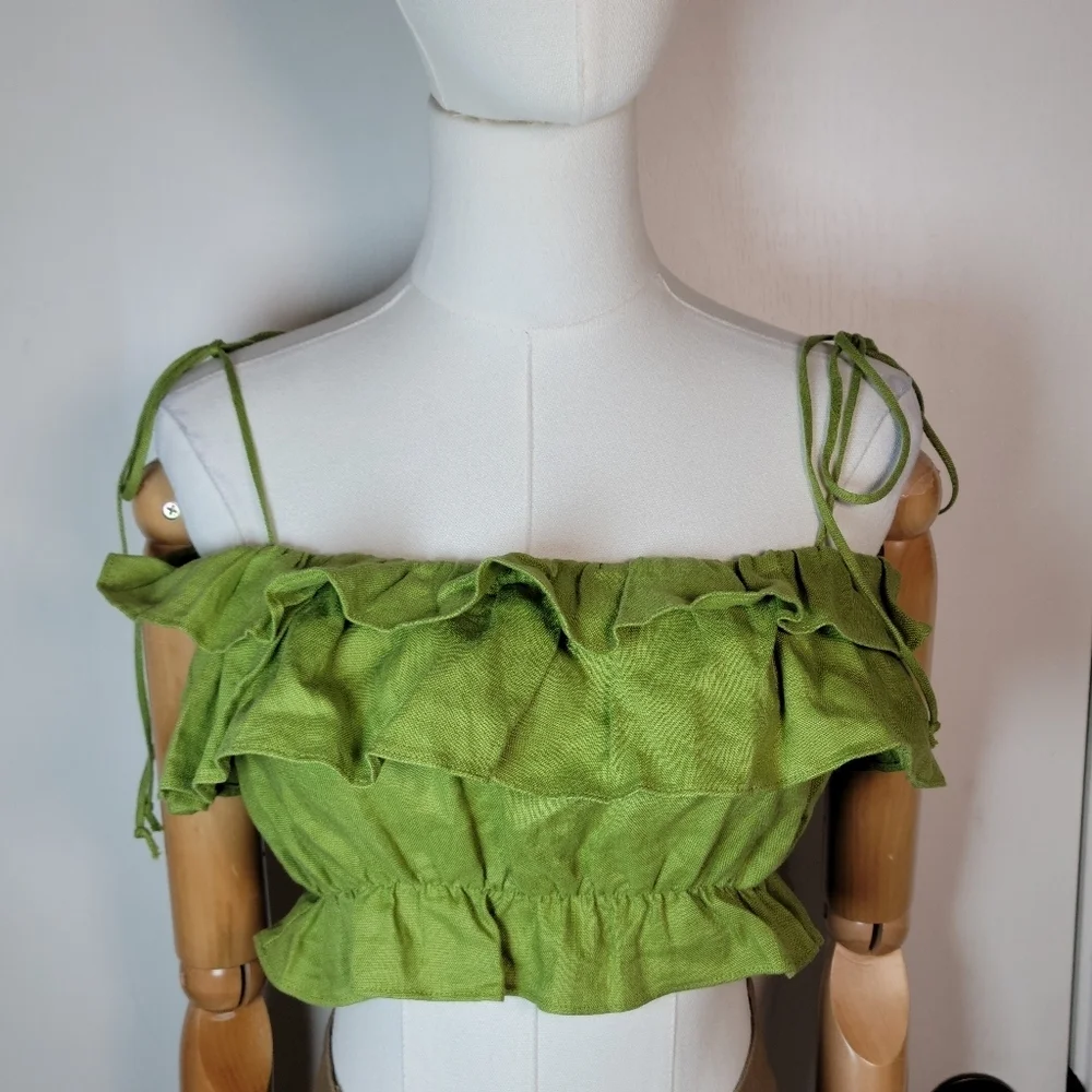 Reformation Ruskin Green Linen Crop Top XS Cottagecore Tank